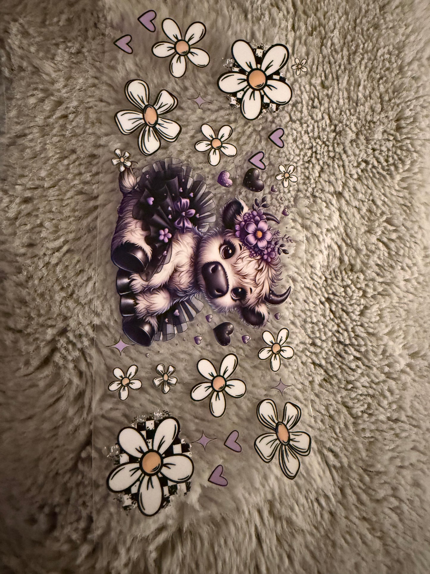 Highland cow with tutu & purple flower