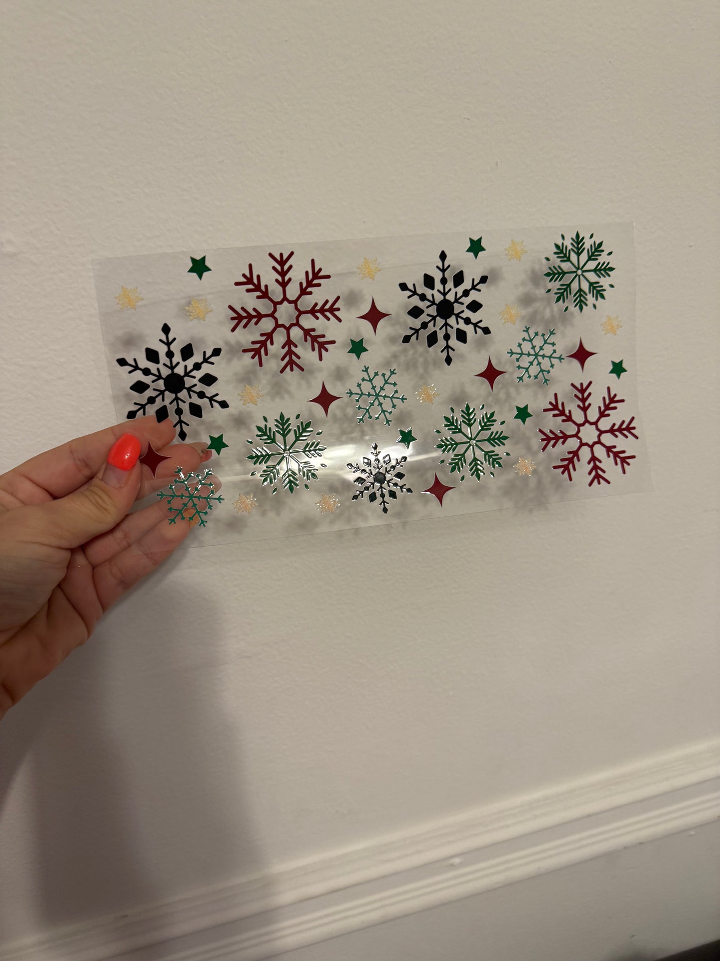 Red, blue, green snowflakes