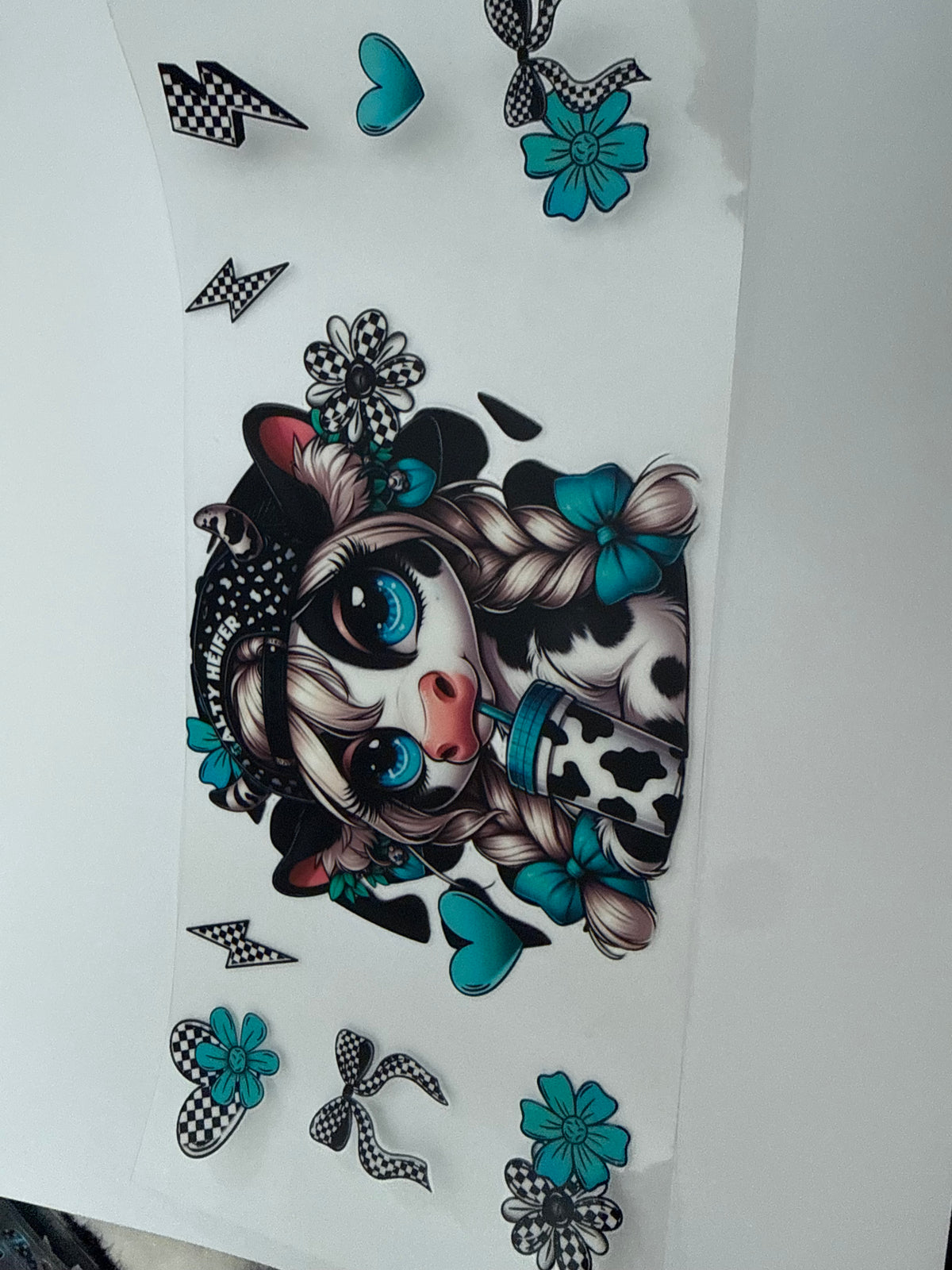 Teal cow w cow print