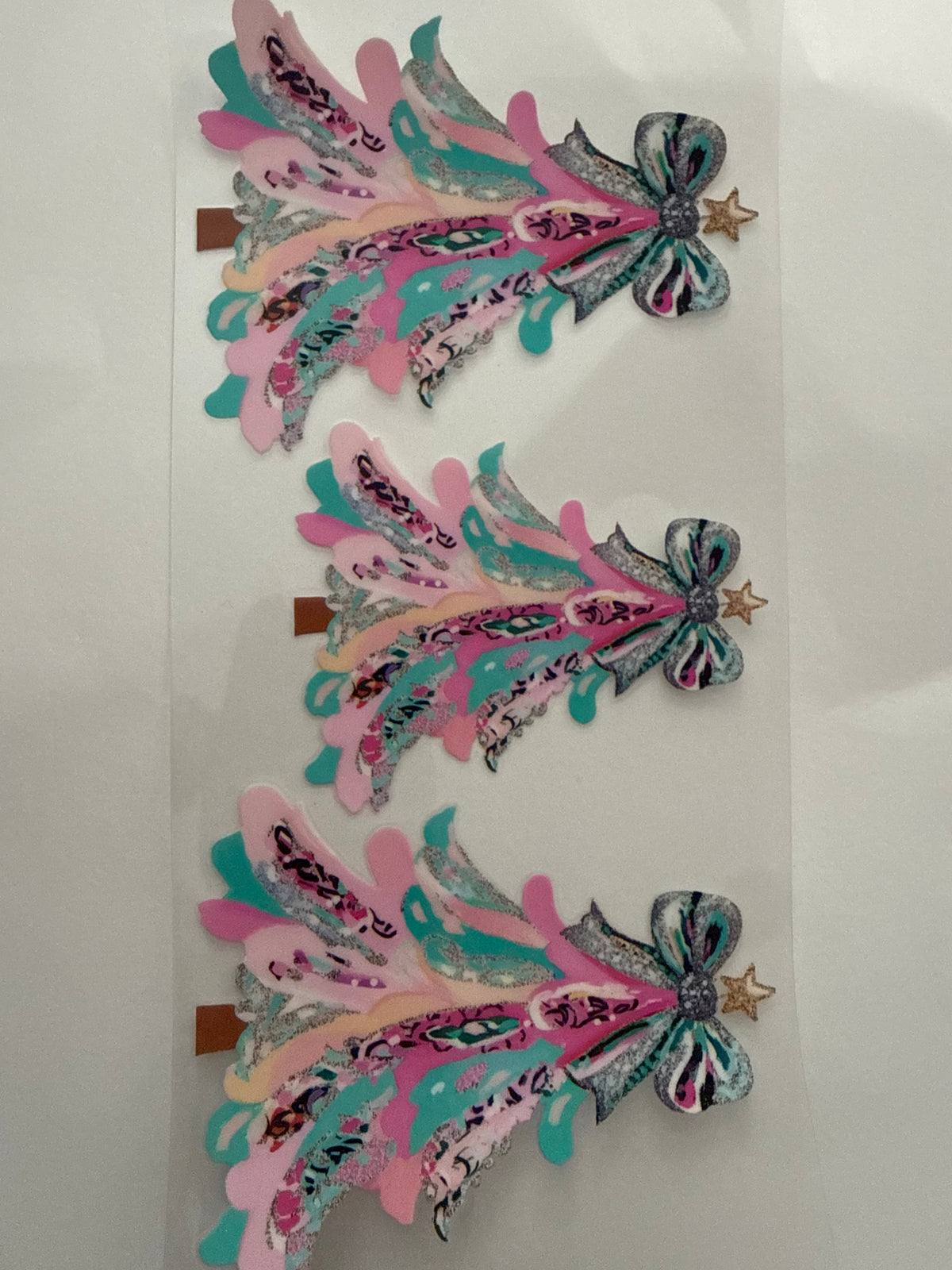 teal and pink Christmas trees