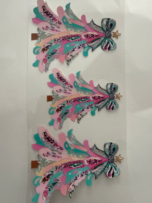 teal and pink Christmas trees