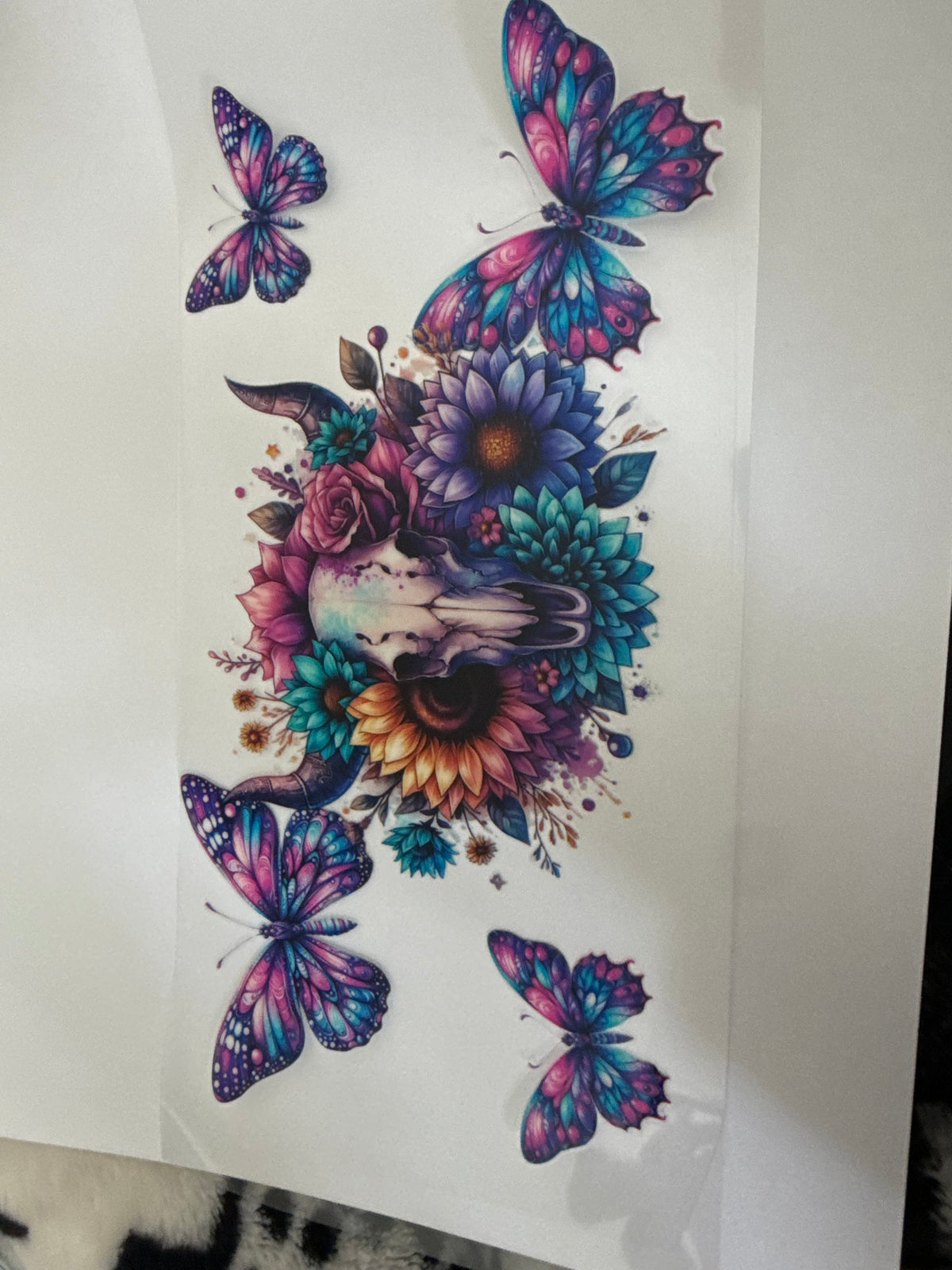 Cow skull butterflies & sunflowers
