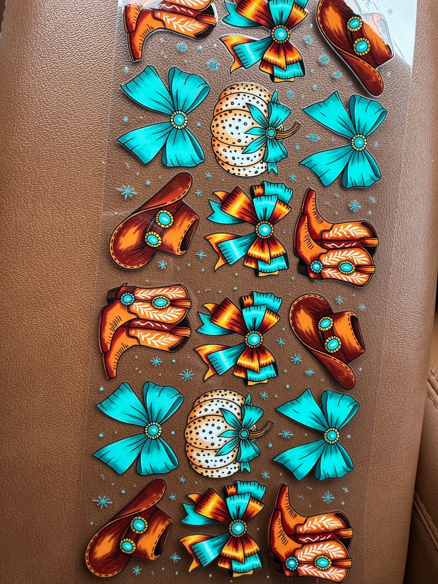 Teal bows, boots, & pumpkins