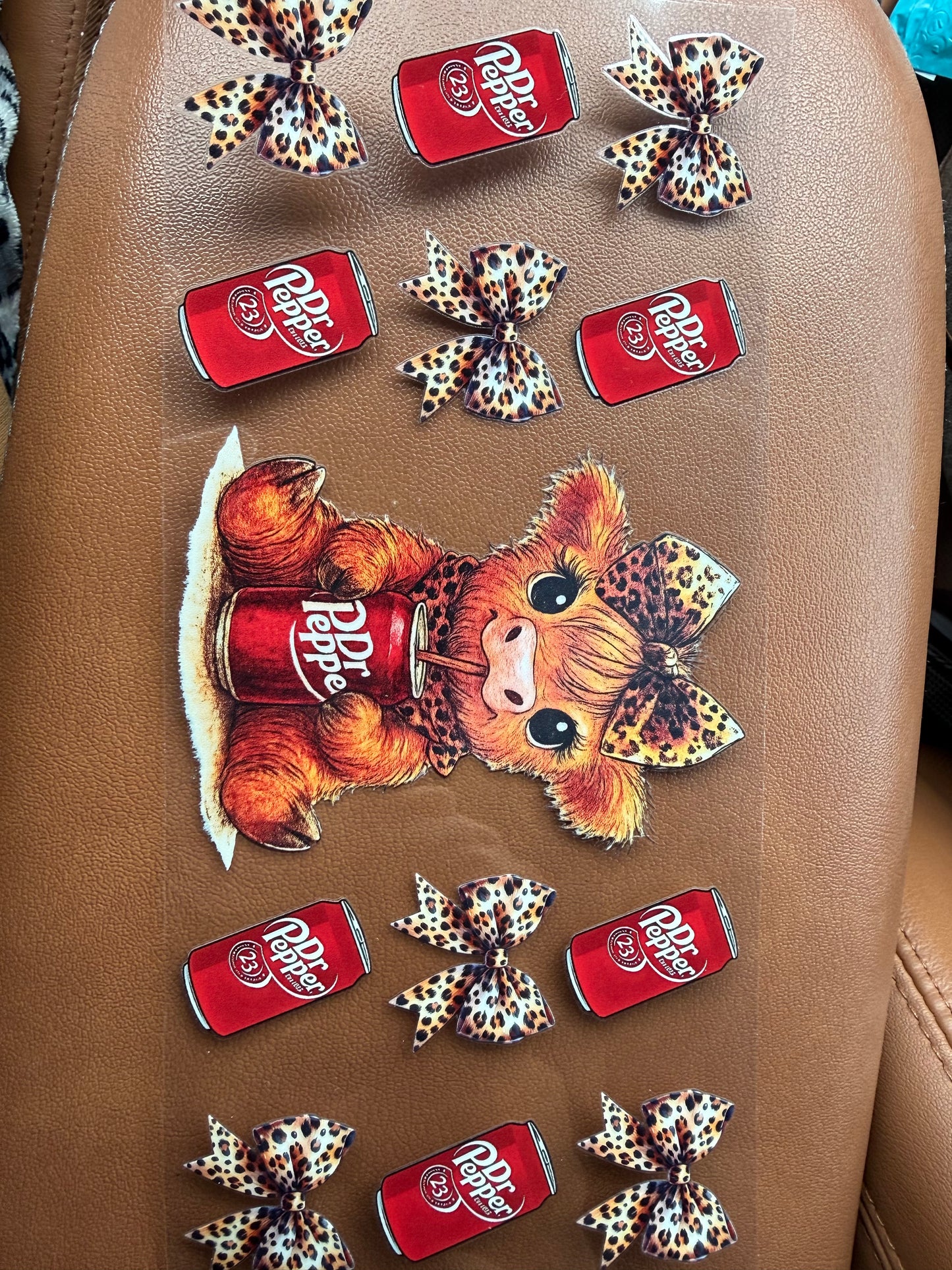 Dr Pepper highland cow cheetah bows