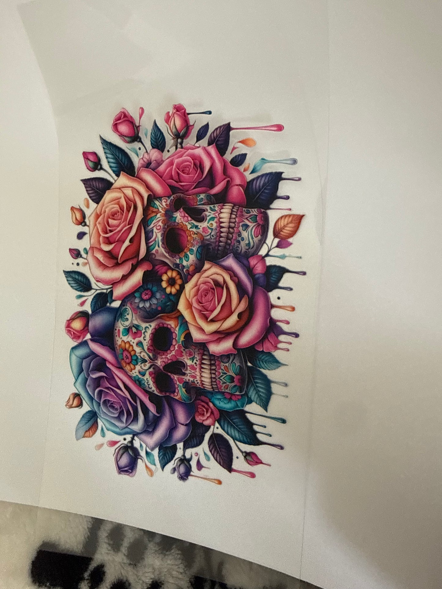 Colorful roses with paint drip