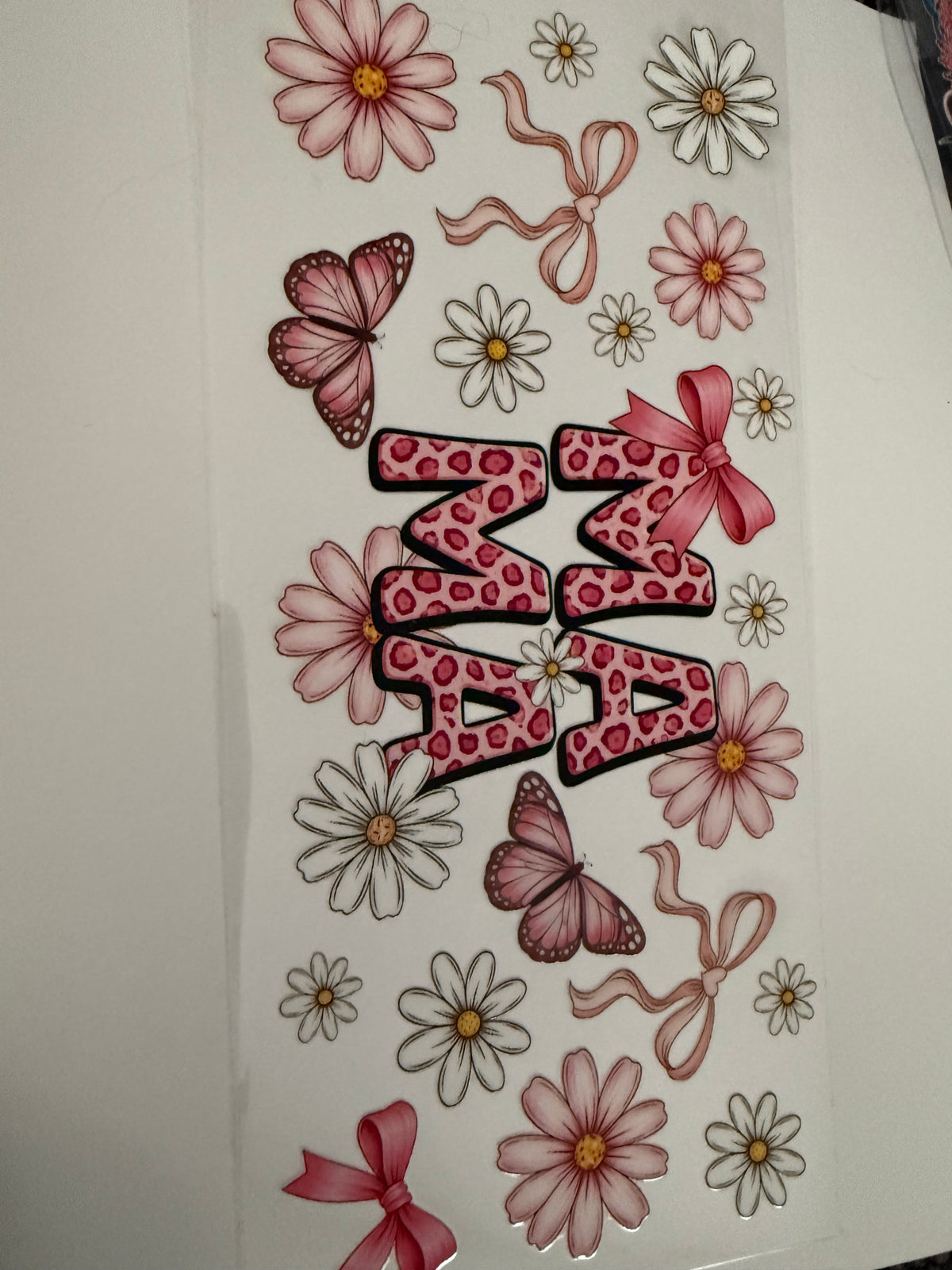 Pink leopard mama flowers bows and butterflies