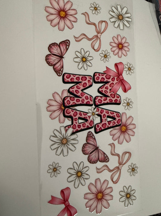 Pink leopard mama flowers bows and butterflies