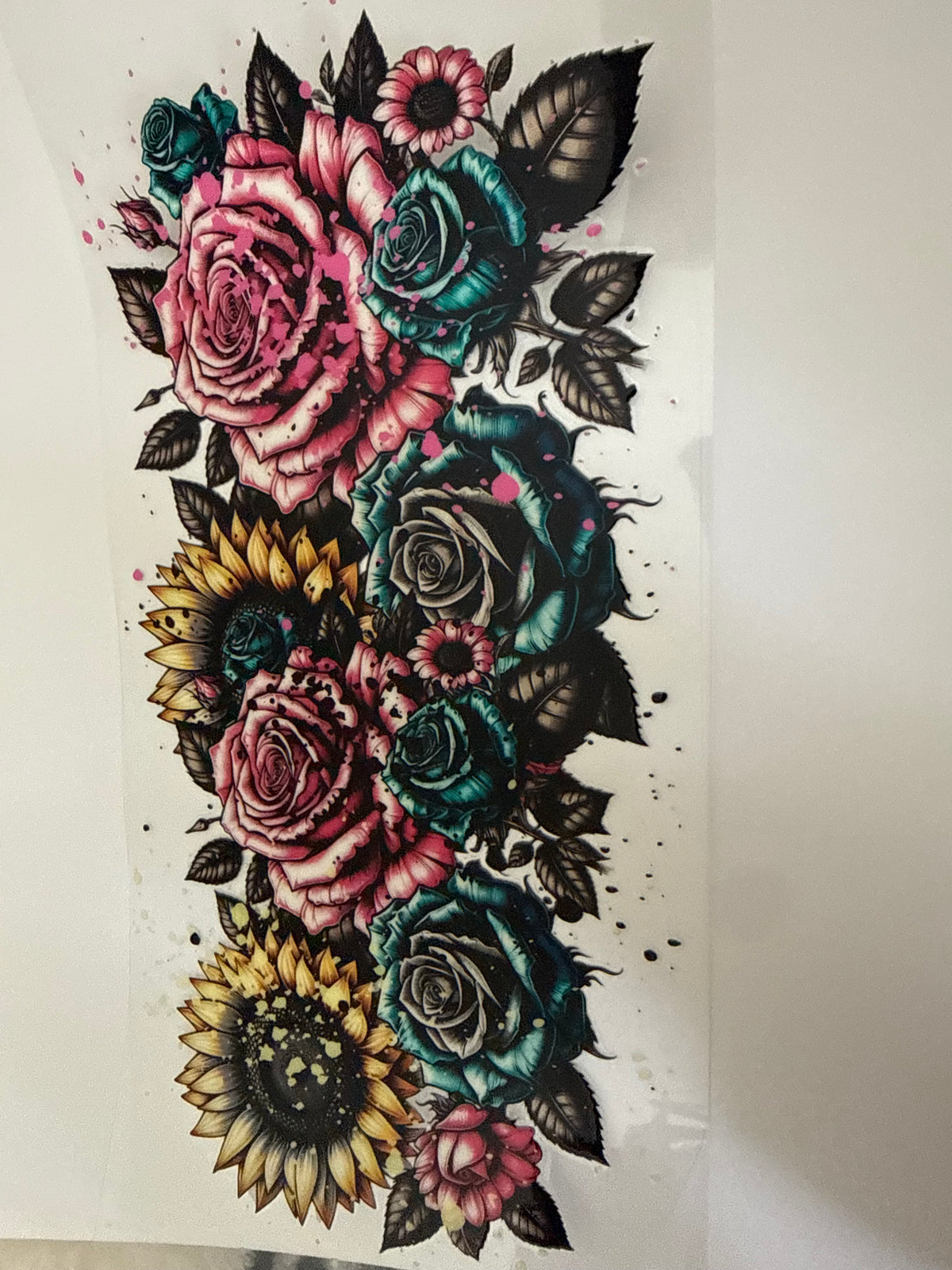 Roses & sunflowers with paint splatter