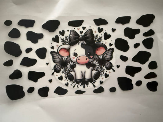 Cow print highland cow with butterflies