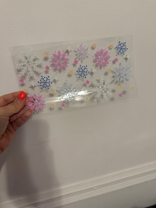 Pink blue white snowflakes