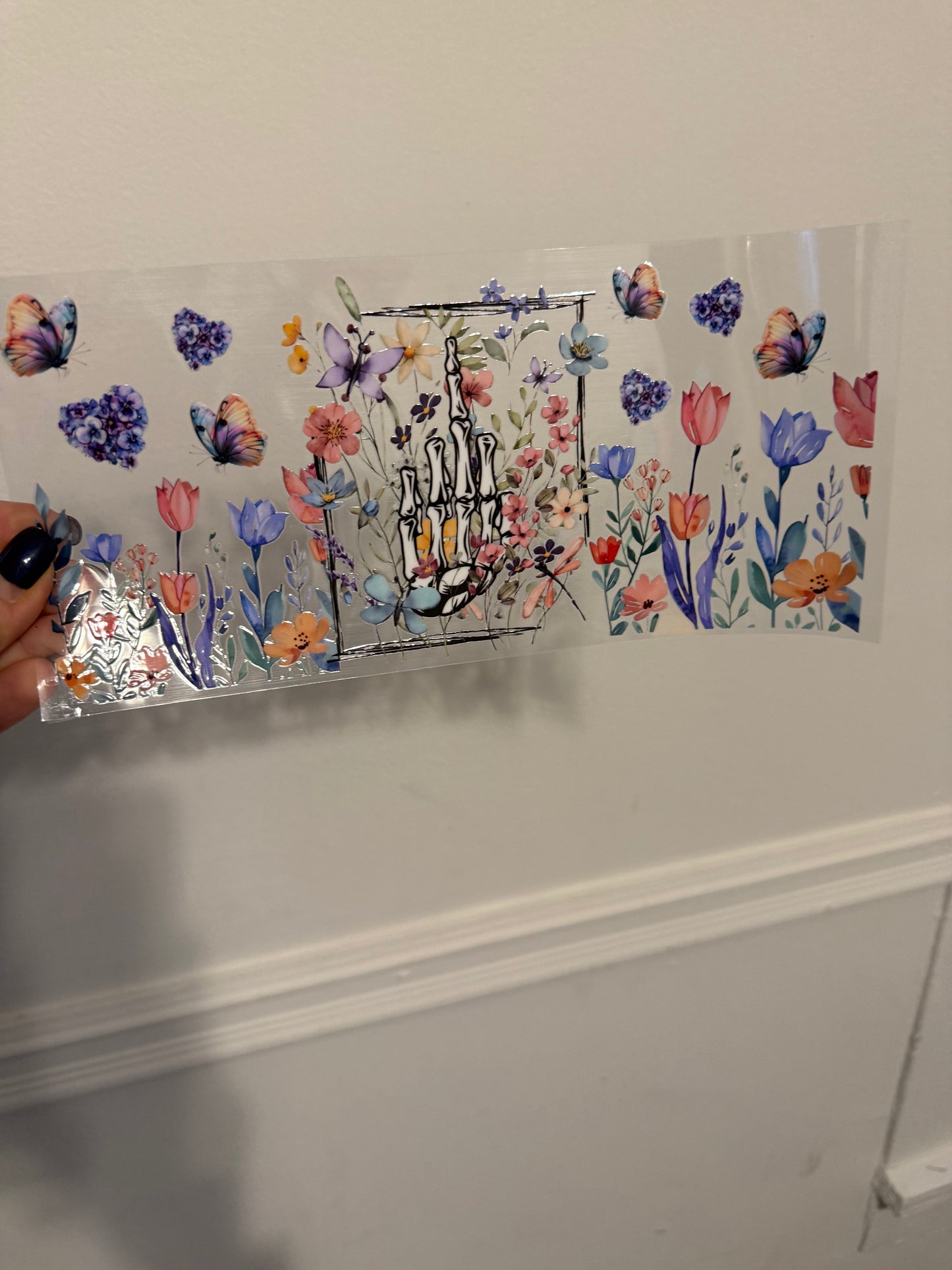 Skeleton middle finger & flowers