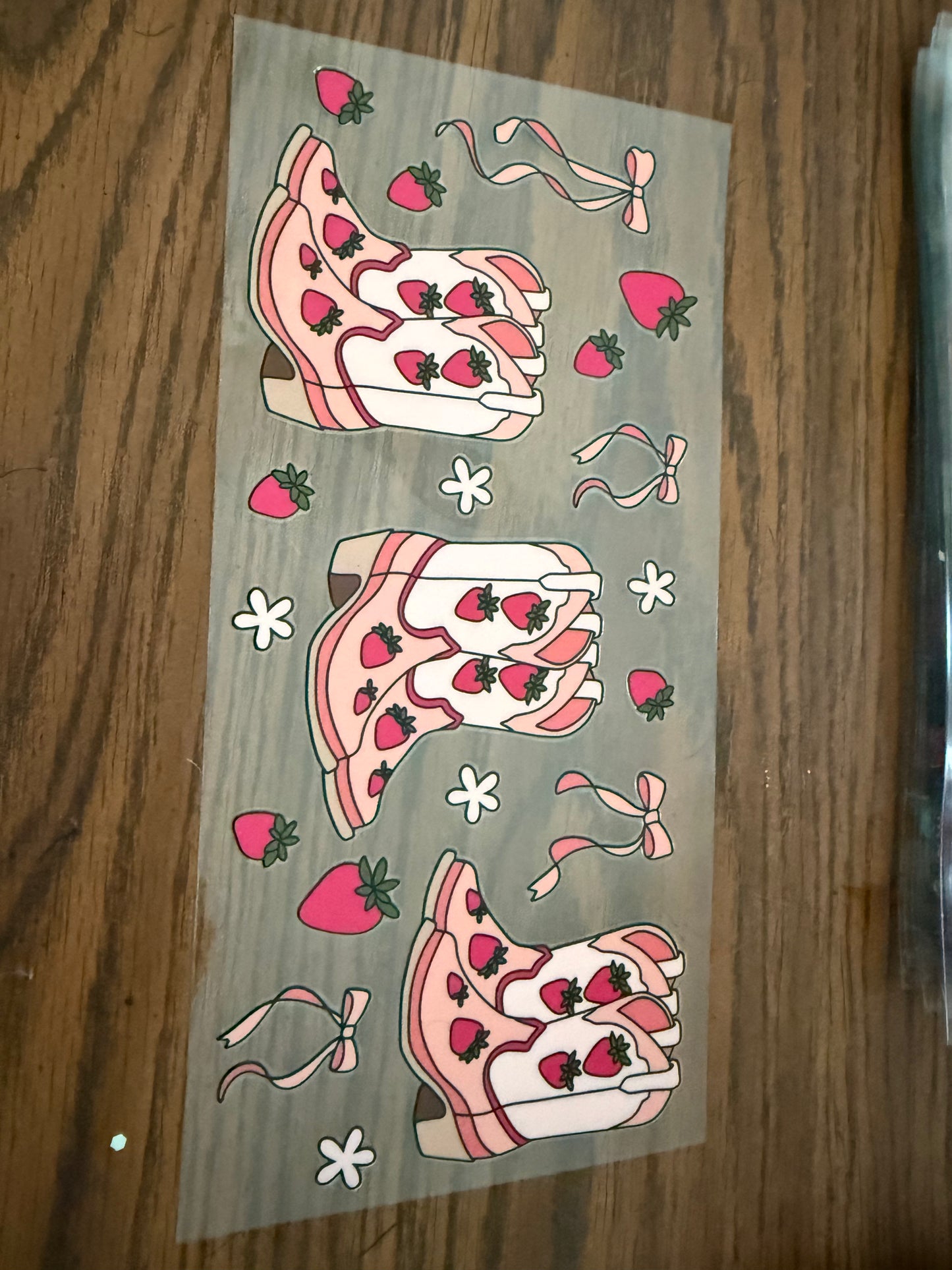 Cowboy boots with strawberries and bows