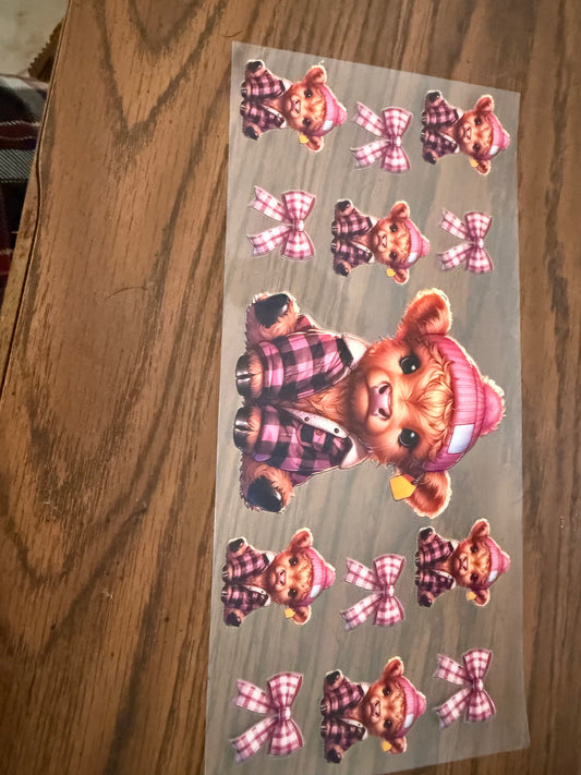 Pink cow with flannel & bows
