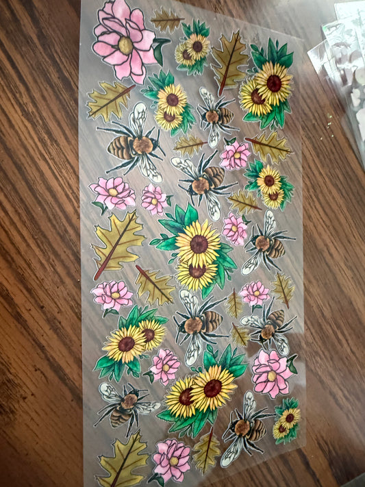 bee with flowers andd leaves