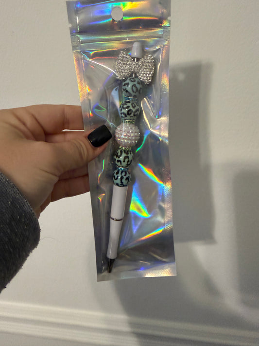 White Pen with Rhinestone Bow