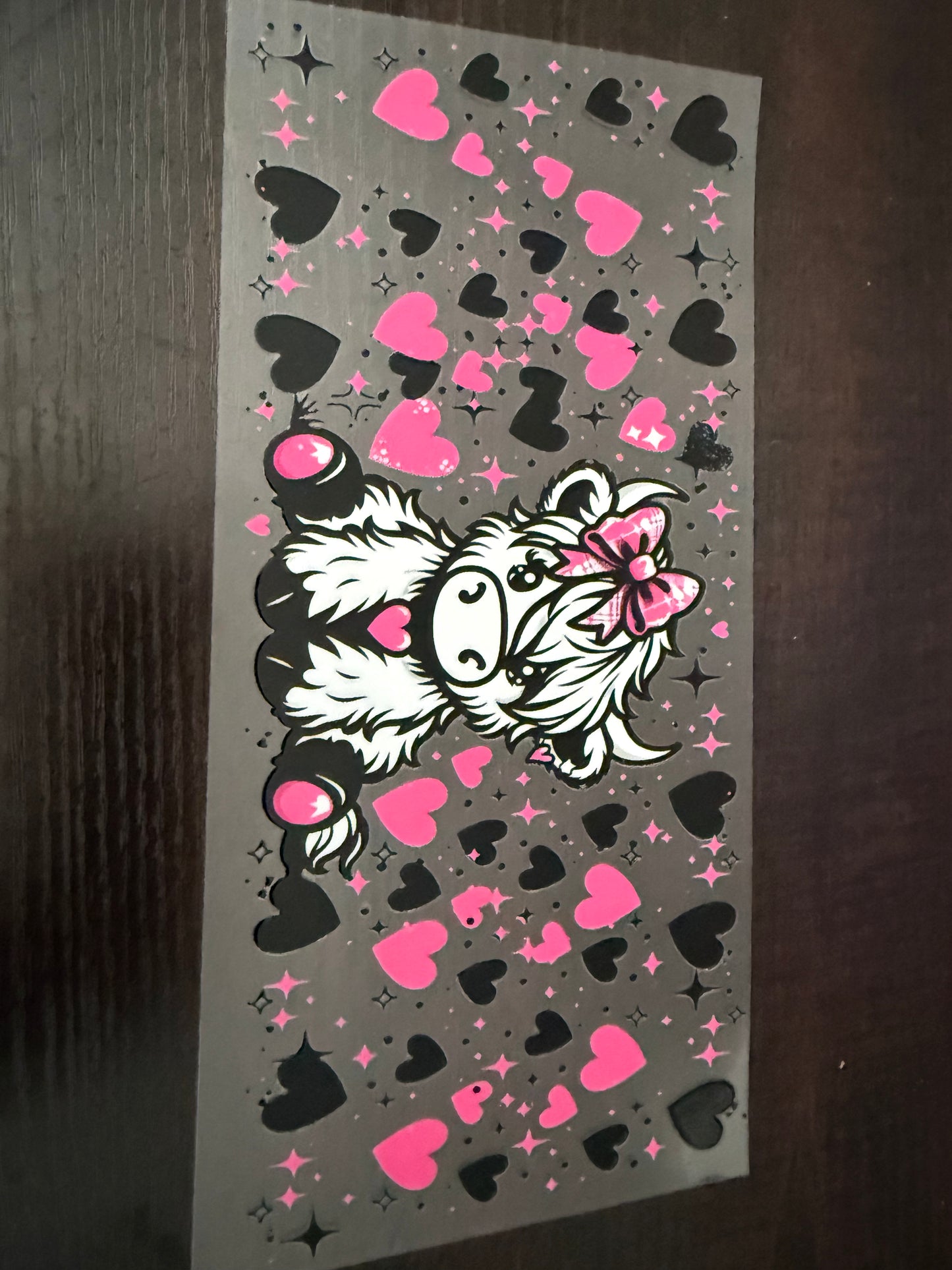 Highland Cow with Pink and Black Hearts