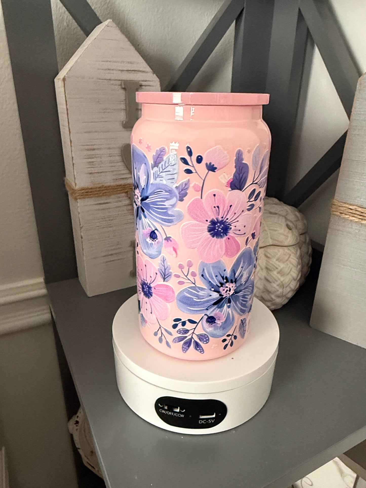 Pink with blue florals