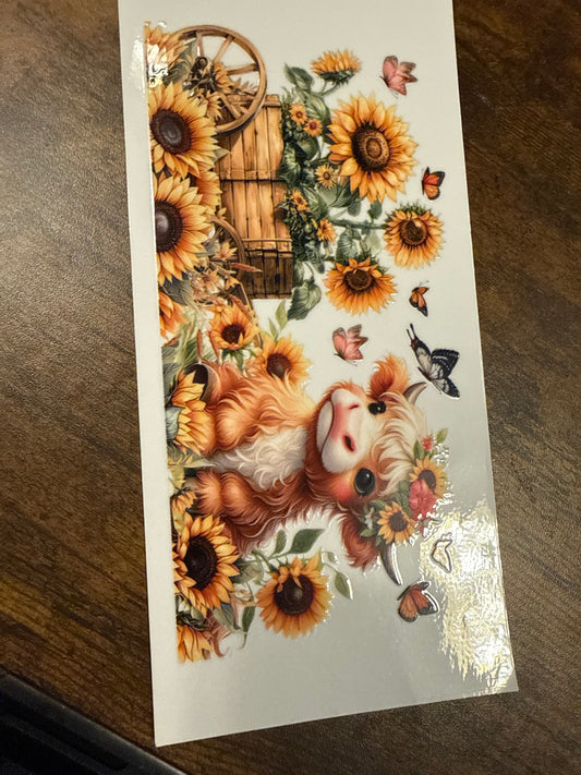 Baby Highland Cow w/ Sunflowers and Butterflies