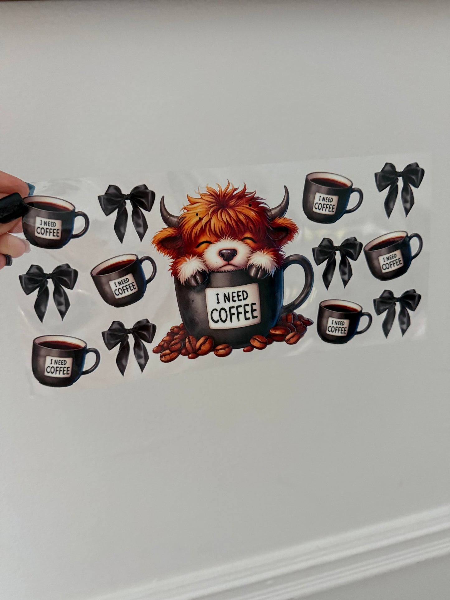 Black I NEED COFFEE Highland Cow