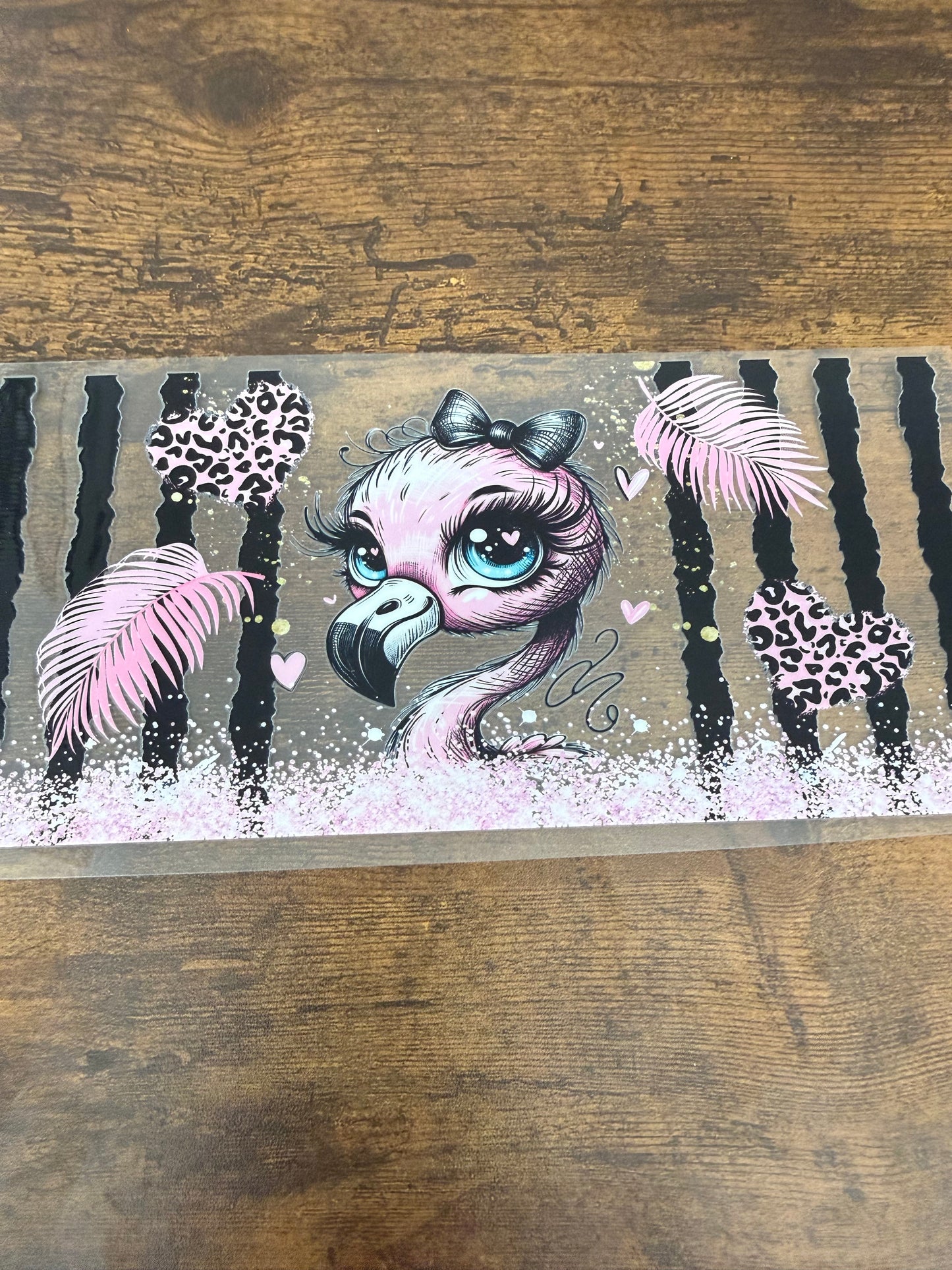 Baby Flamingo w/ Cheetah print Hearts and Bow